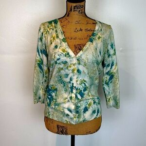 Talbots Women's Cardigan Size S/M Reptile Print 3/4 Sleeve Green No Size Tag